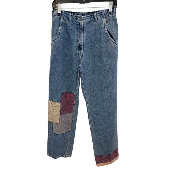J. Jill Denim Elastic Waist Patchwork Blue Straight Leg Jeans Size 10 - Picture 1 of 5